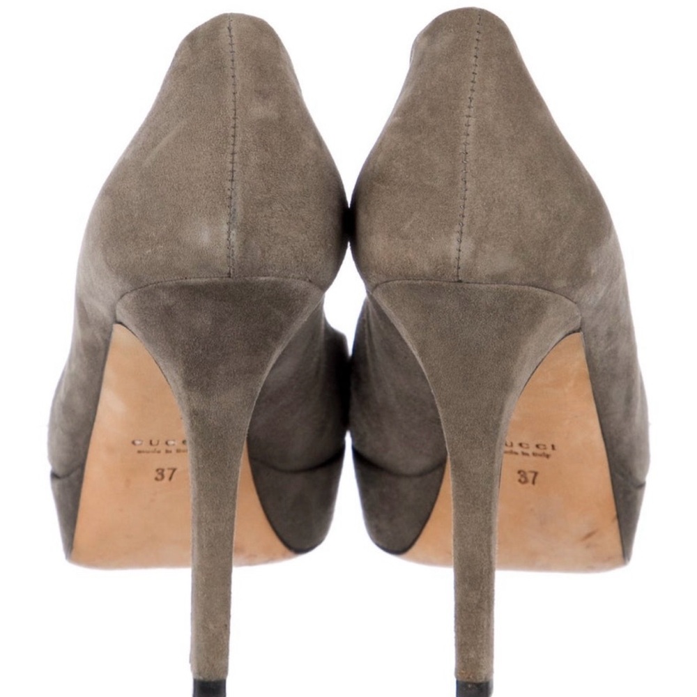 Authentic Gucci Elegant Gray Suede Platform Heels - image 3
